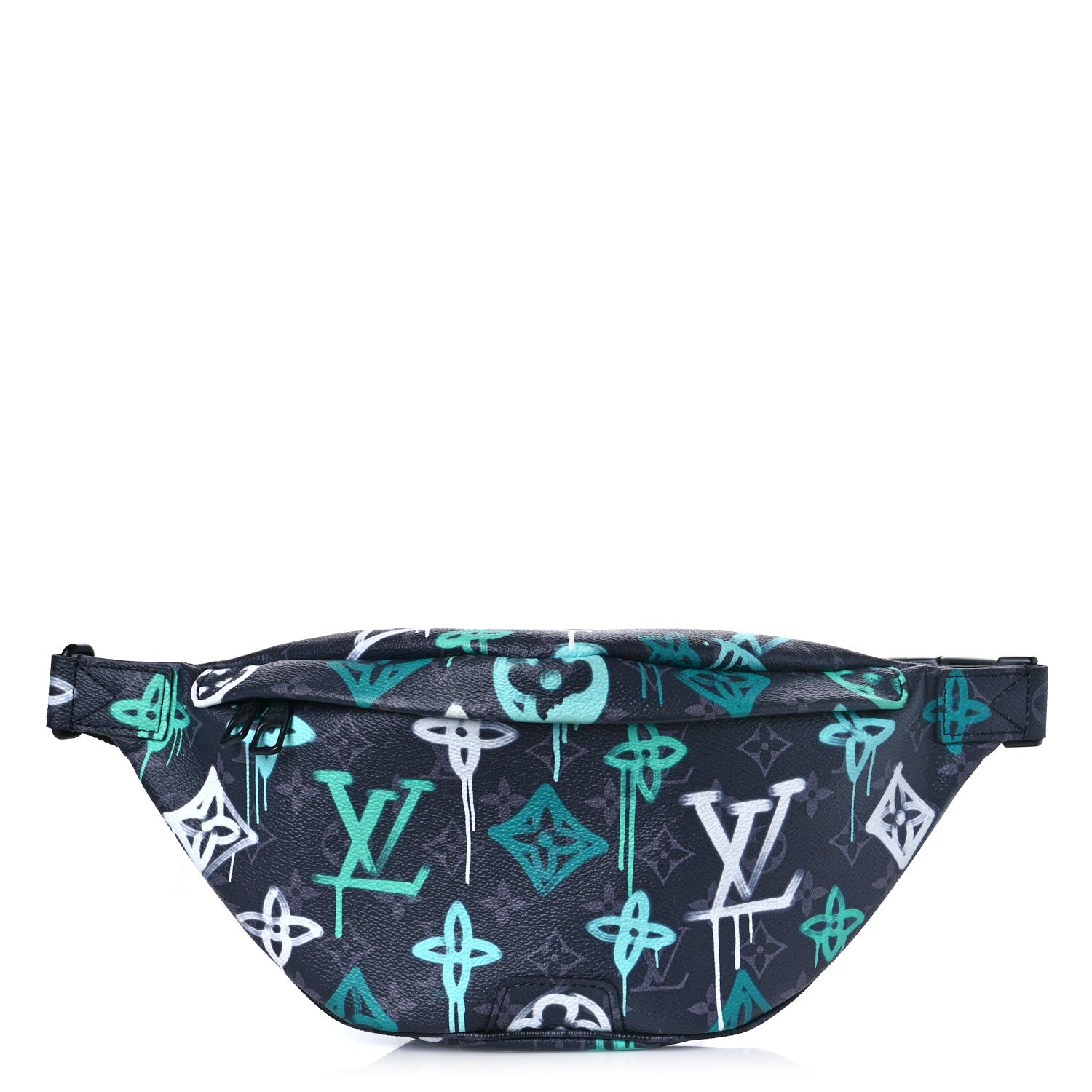 Louis Vuitton Monogram Eclipse LV Graffiti Discovery Bumbag Green Lights 1 of 8