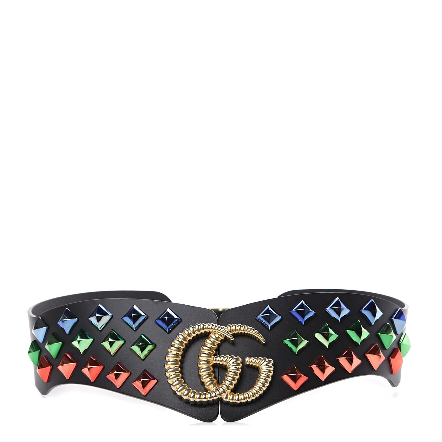 Calfskin Studded Torchon GG Marmont Selleria Belt 80 32 Black Multicolor