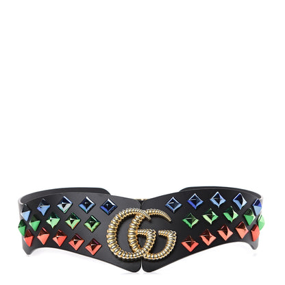 Gucci Calfskin Studded Torchon GG Marmont Selleria Belt 80 32 Black Multicolor 1 of 5