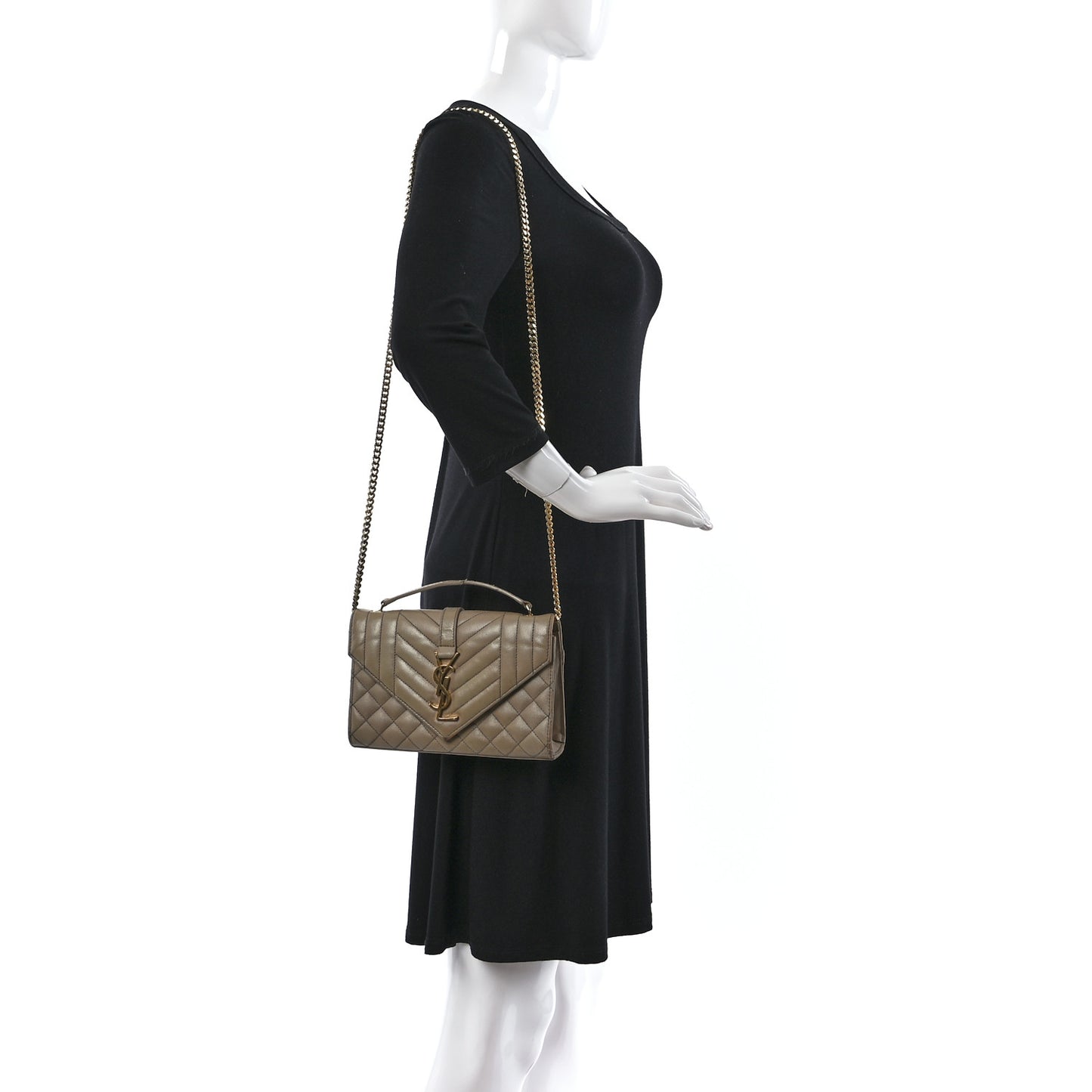 Grain De Poudre Textured Mixed Matelasse Triquilt Small Monogram Satchel Dark Beige