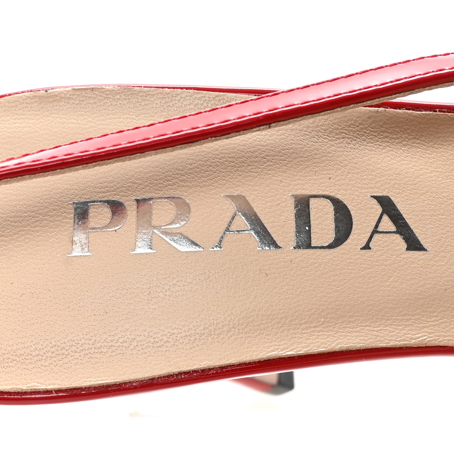 Prada Patent Logo Slingback Pumps 35.5 Red 8 of 9