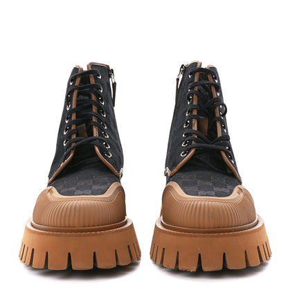 Gucci Monogram Miro Soft Calfskin Mens Lace Up Combat Boots 9 Black Koi Beige 2 of 12