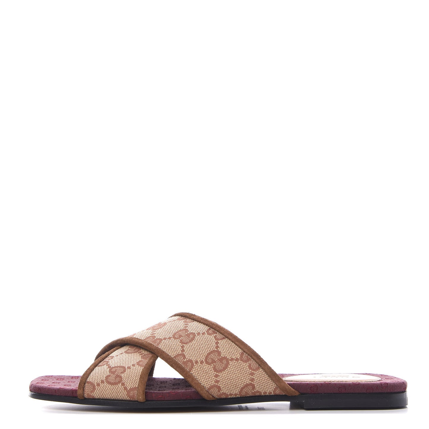 GG Monogram Suede Womens Criss Cross Slide Sandals 37.5 Beige Ruggine Cuir