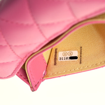Chanel Lambskin Quilted Flap Card Holder Wallet Pink Yellow 7 of 7