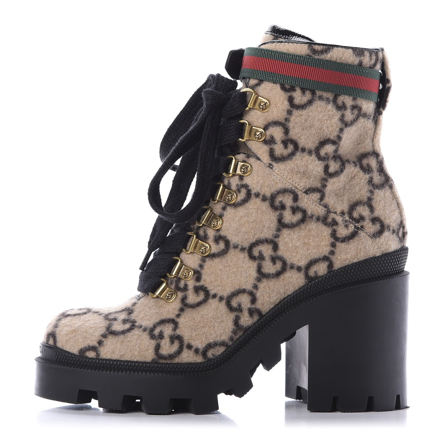 Gucci Covered Wool GG Monogram Womens Lace Up Combat Ankle Boots 36 Beige Ebony Black 1 of 10
