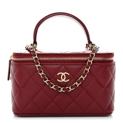 Chanel Lambskin Quilted Small Top Handle Vanity Case With Chain Burgundy 1 of 11
