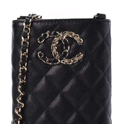 Chanel Caviar Quilted French New Wave Phone Holder With Chain Black 10 of 11