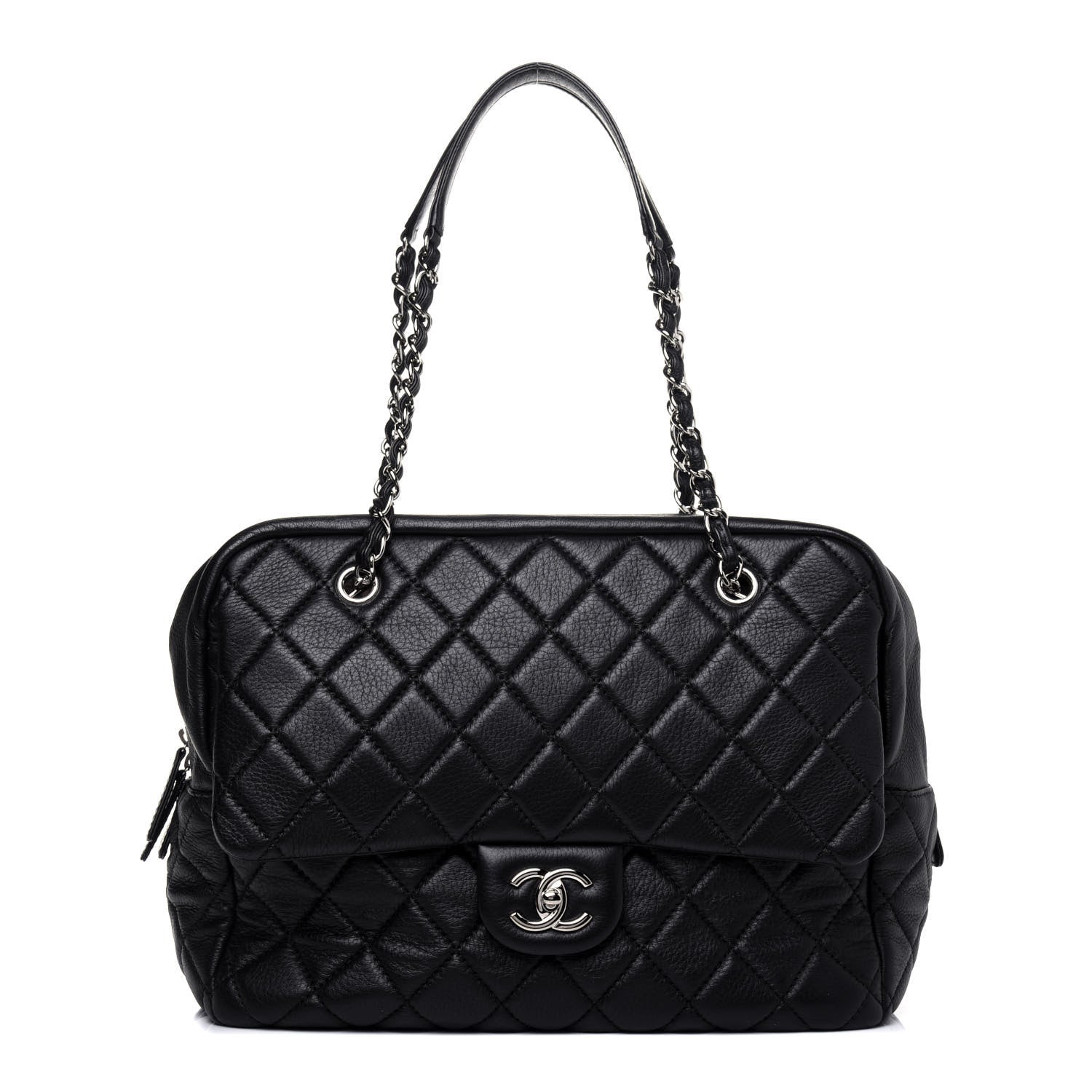 Chanel Washed Lambskin Quilted Bowler Flap Shoulder Bag Black 1 of 13
