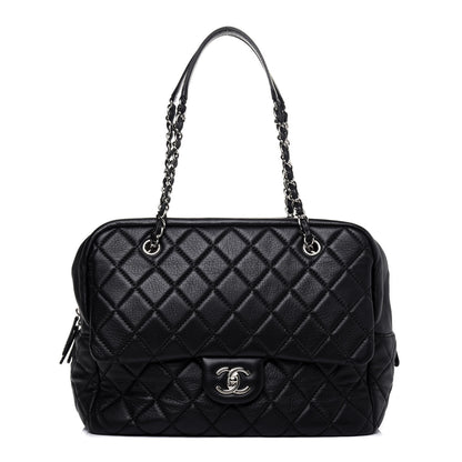 Chanel Washed Lambskin Quilted Bowler Flap Shoulder Bag Black 1 of 13