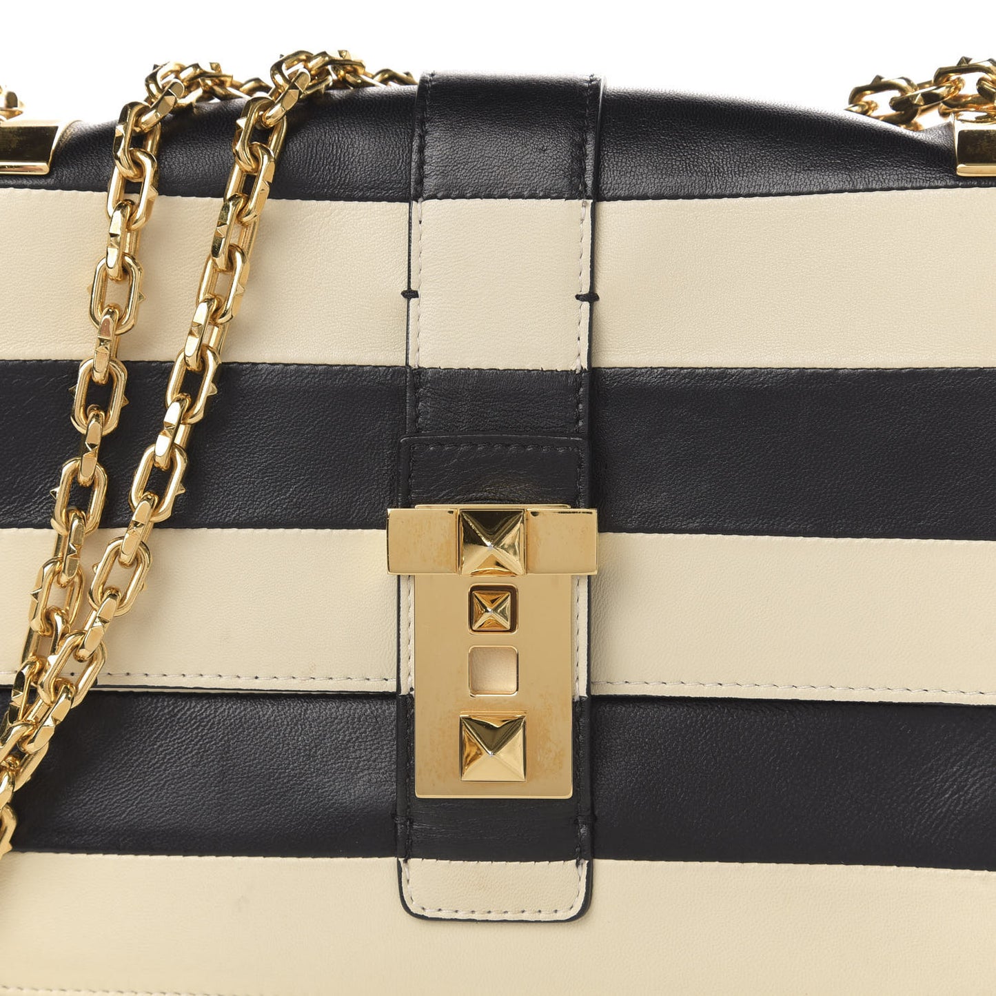 Nappa Striped B-Rockstud Flap Black Light Ivory
