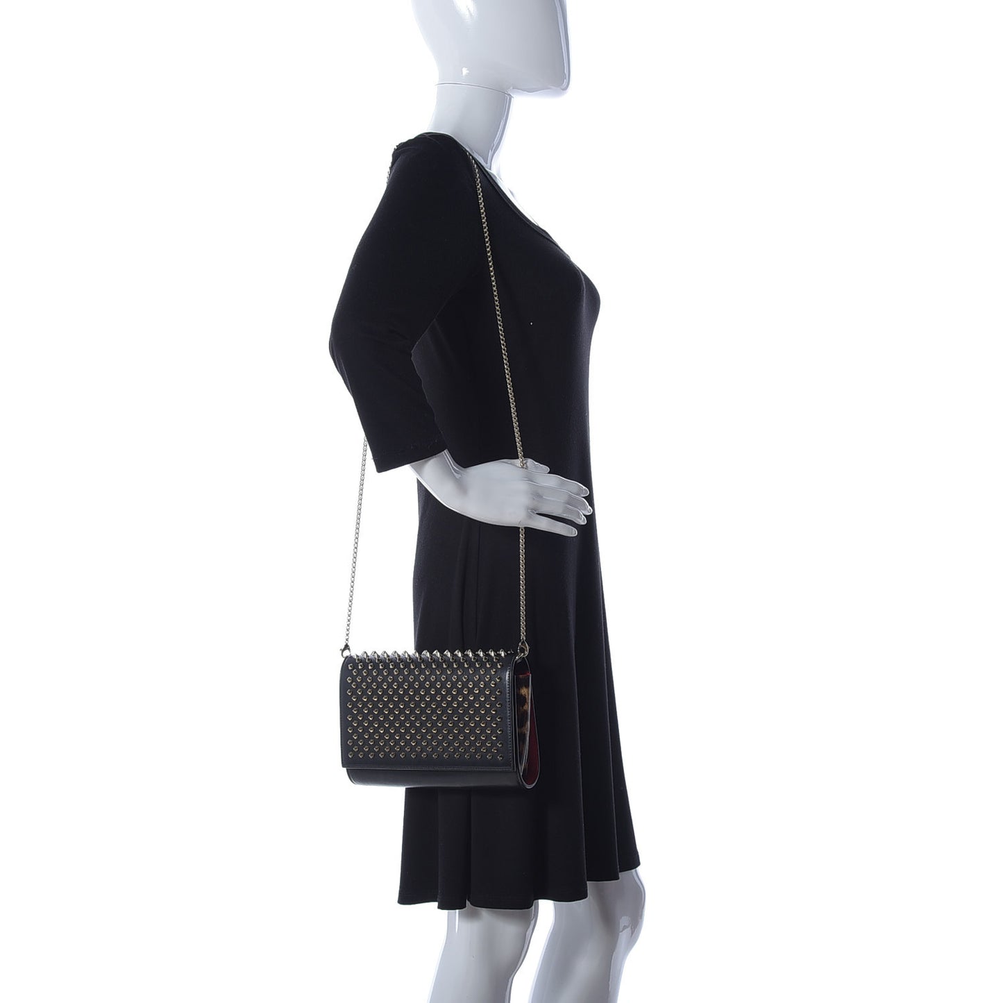 Calfskin Patent Leopard Spikes Paloma Clutch Black