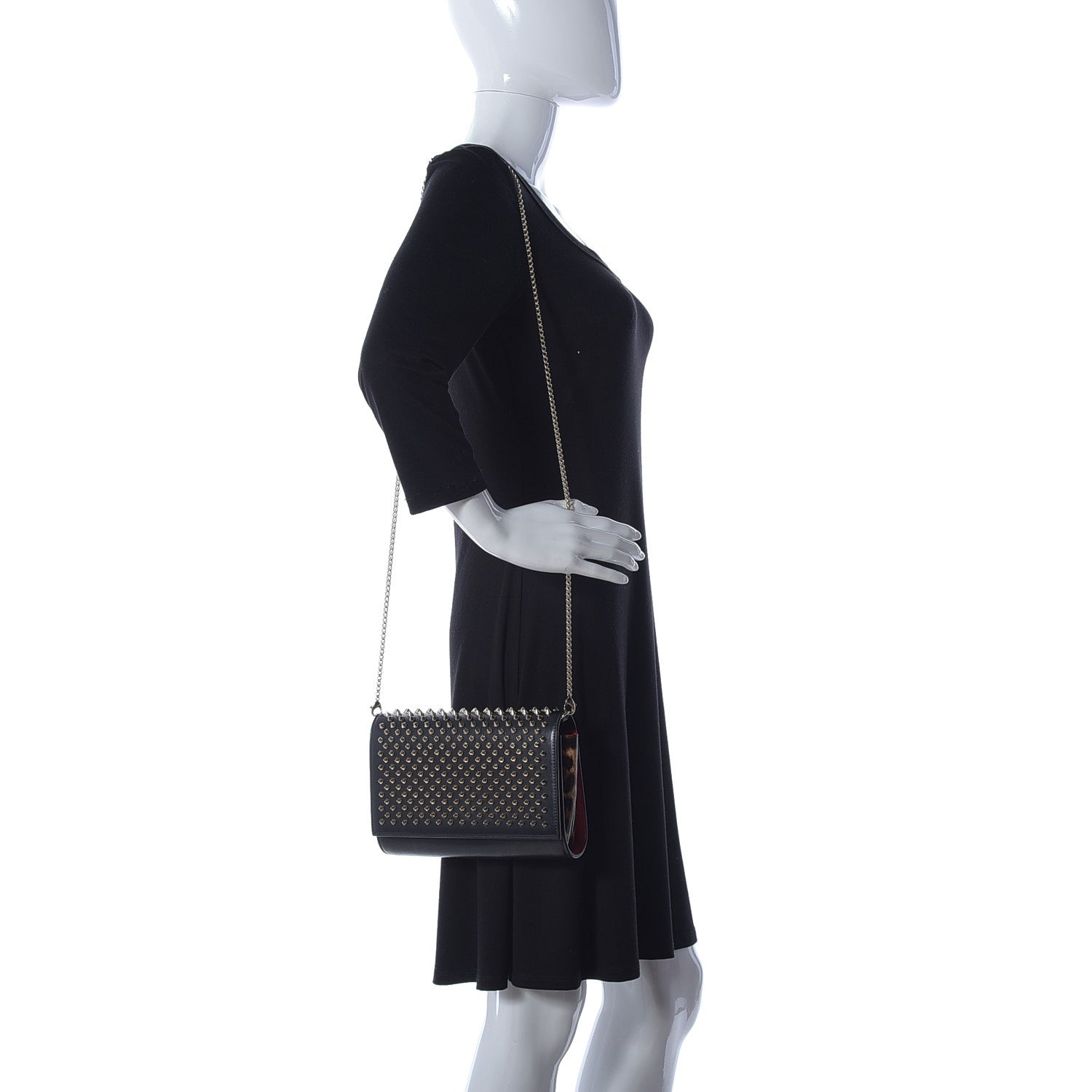 Christian Louboutin Calfskin Patent Leopard Spikes Paloma Clutch Black 2 of 9