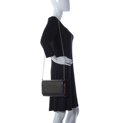 Christian Louboutin Calfskin Patent Leopard Spikes Paloma Clutch Black 2 of 9