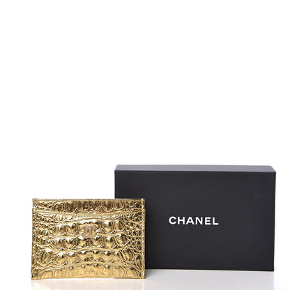 Chanel Metallic Calfskin Crocodile Embossed Cocodile Card Holder Gold 9 of 9