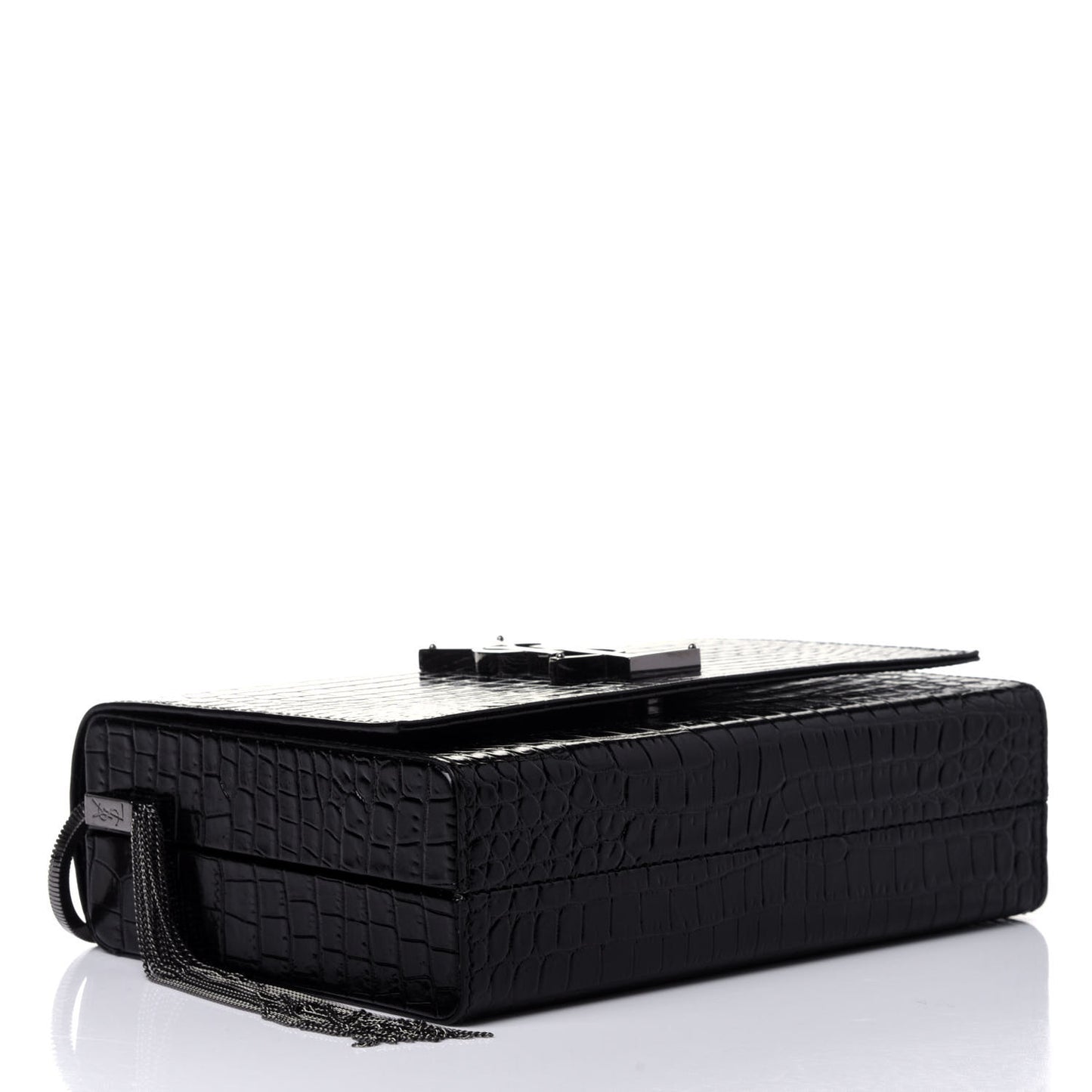 Calfskin Crocodile Embossed Monogram Small Kate Slide Chain Crossbody Box Bag Black