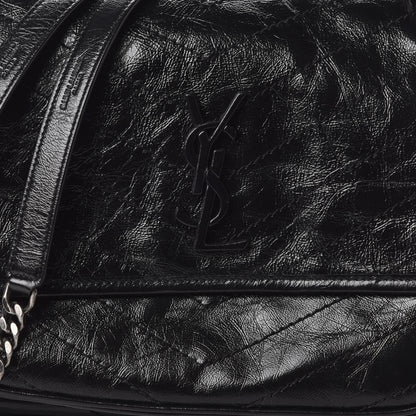 Saint Laurent Crinkled Calfskin Matelasse Monogram Medium Niki Chain Satchel Black 8 of 10