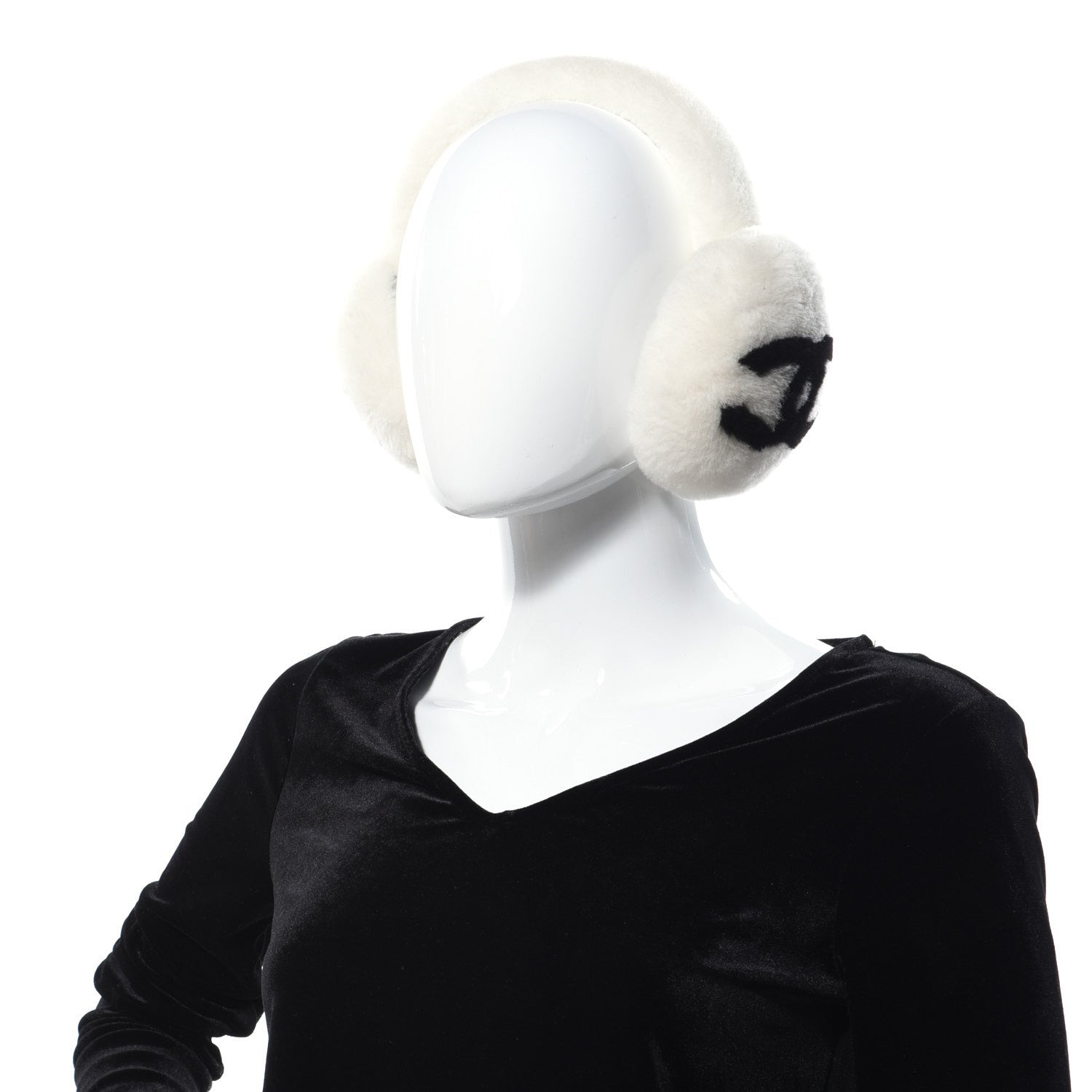 Chanel Shearling CC Ear Muffs White Black 2 of 7
