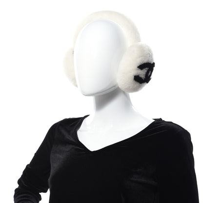 Chanel Shearling CC Ear Muffs White Black 2 of 7