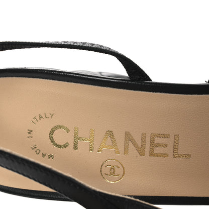 Chanel Lambskin Patent Calfskin Quilted Cap Toe CC Slingback Pumps 38 Black 9 of 11