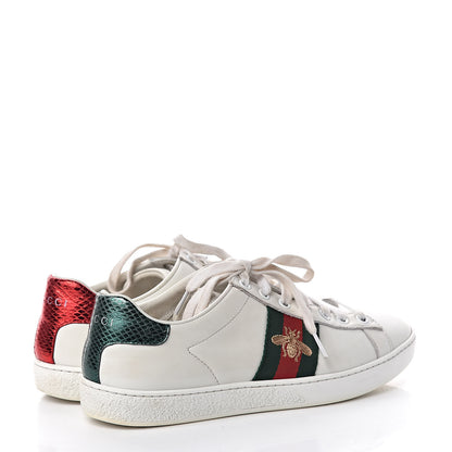 Gucci Calfskin Ayers Bee Embroidered Womens Ace Sneakers 36 White Green 4 of 21