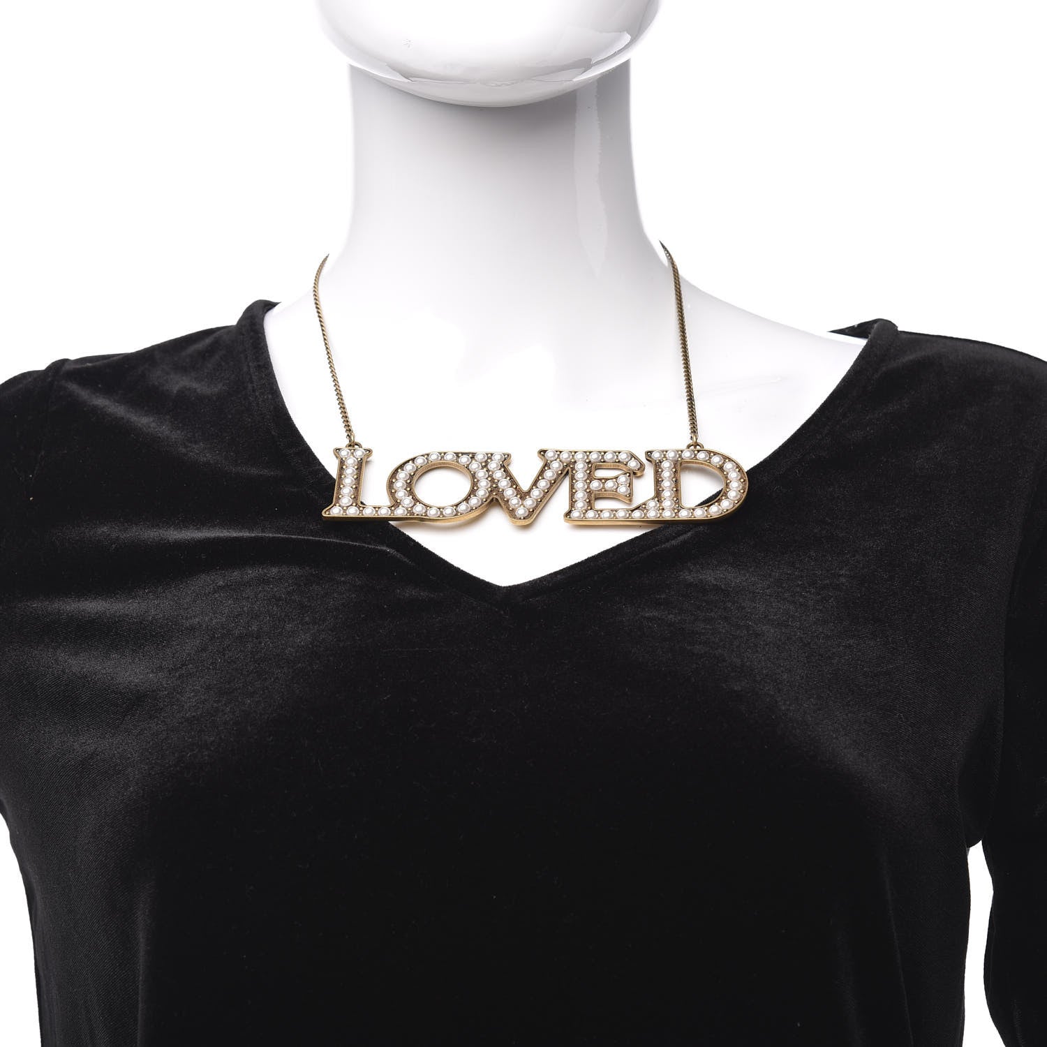 Gucci Metal Pearl Loved Necklace Aged Gold 2 of 5