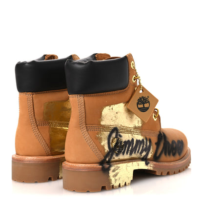 Jimmy Choo X TIMBERLAND Nubuck Graffiti Womens Ankle Boots 9.5 Wheat Gold 13 of 33