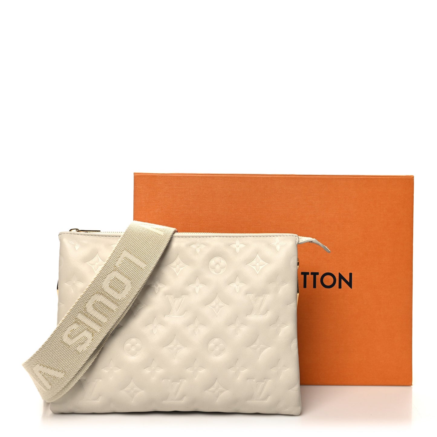 Lambskin Embossed Monogram Coussin PM Beige Cream