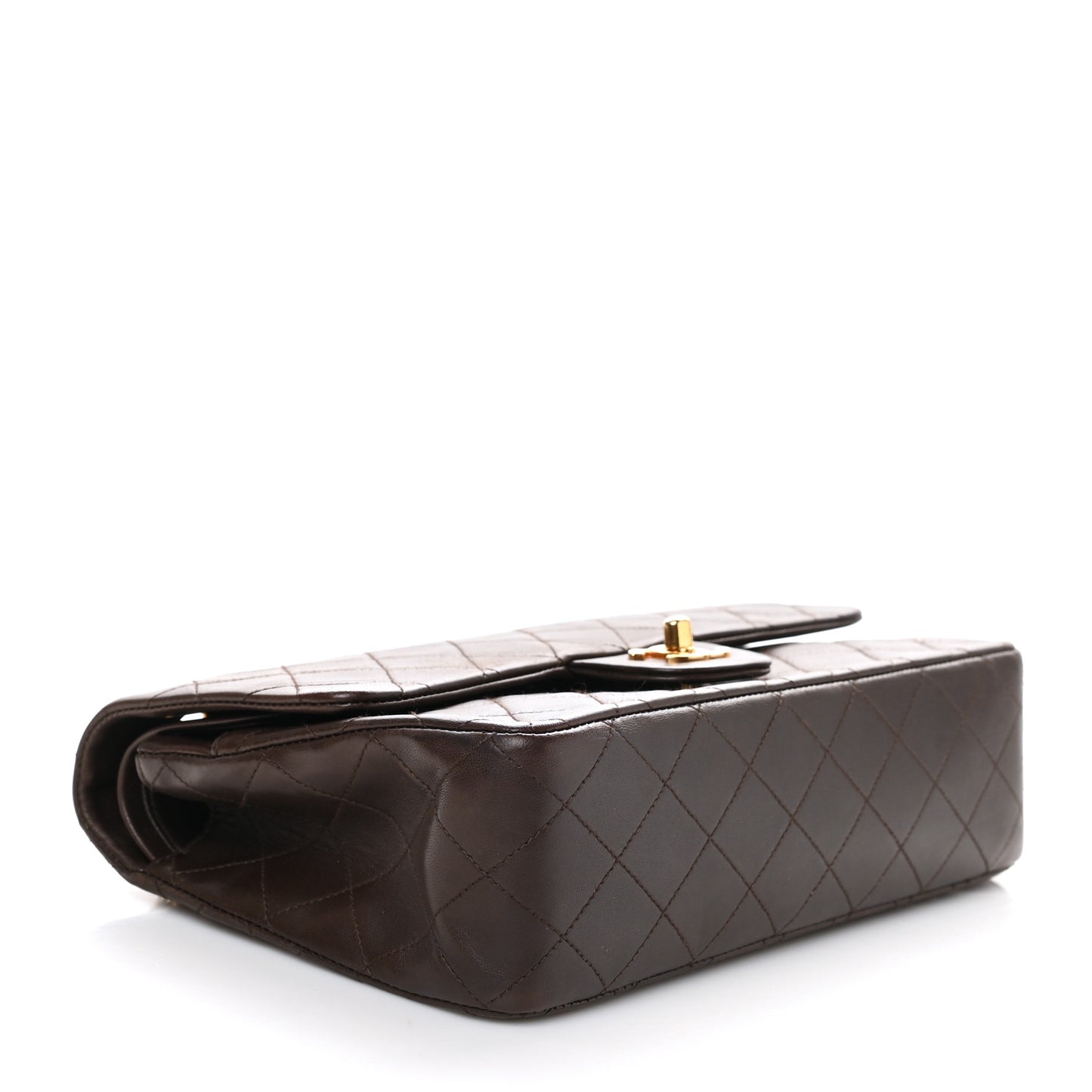 Lambskin Quilted Medium Double Flap Brown