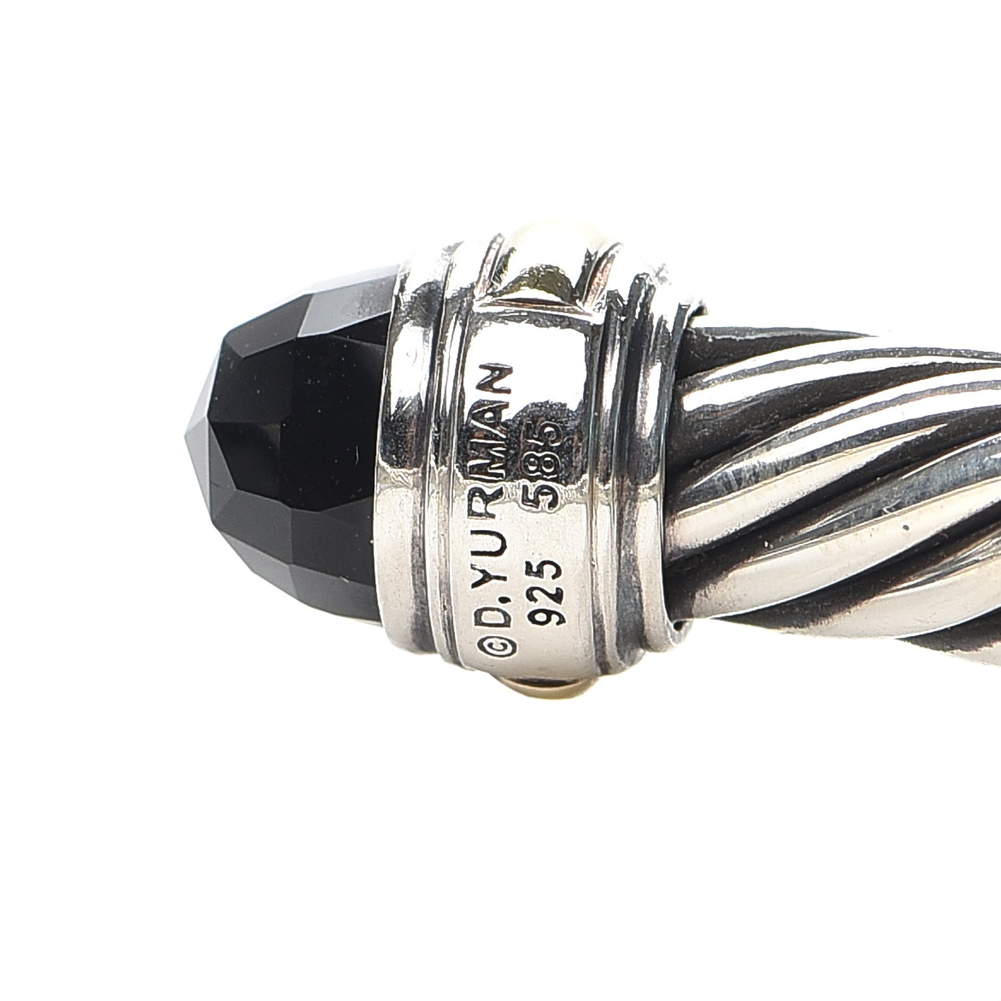 Sterling Silver 14K Yellow Gold Black Onyx 7mm Cable Classics Bracelet
