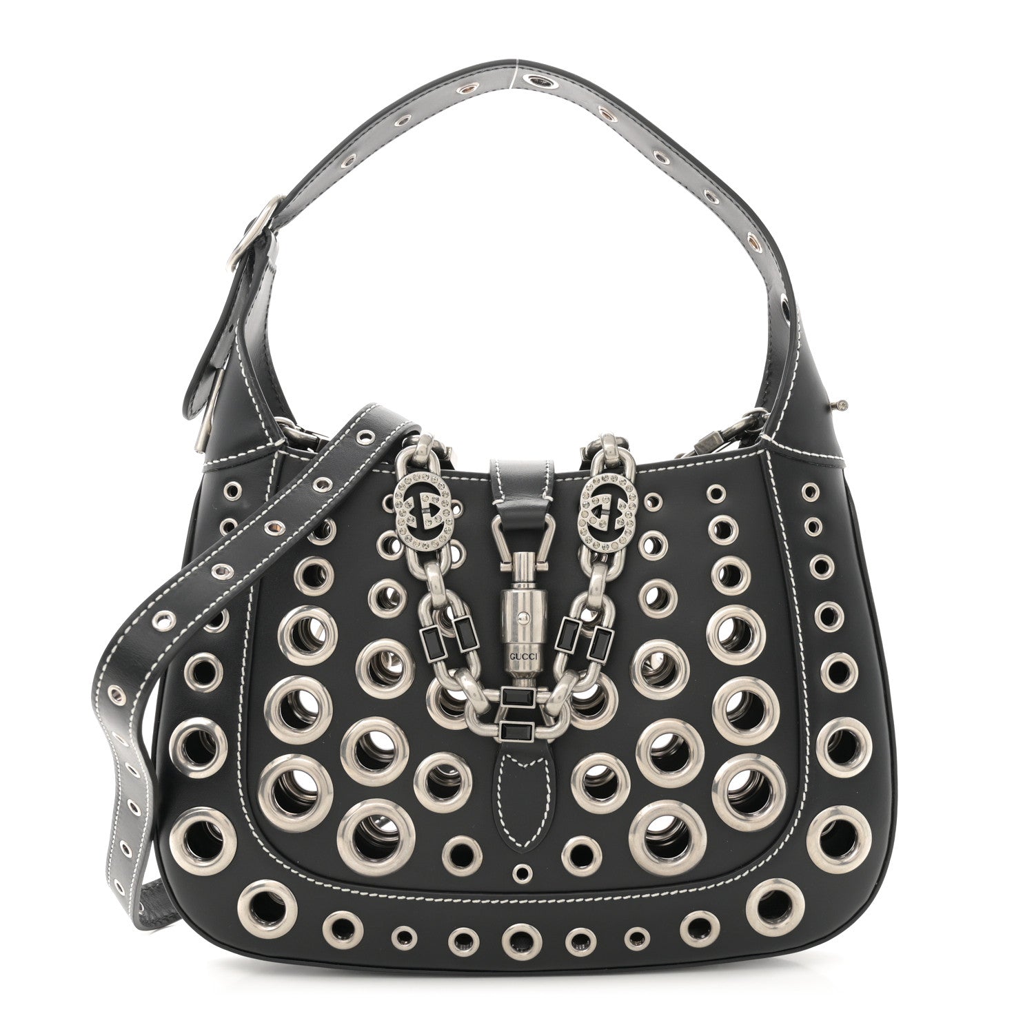 Gucci Calfskin Ha Ha Ha Jackie 1961 Eyelet Hobo Black 1 of 11