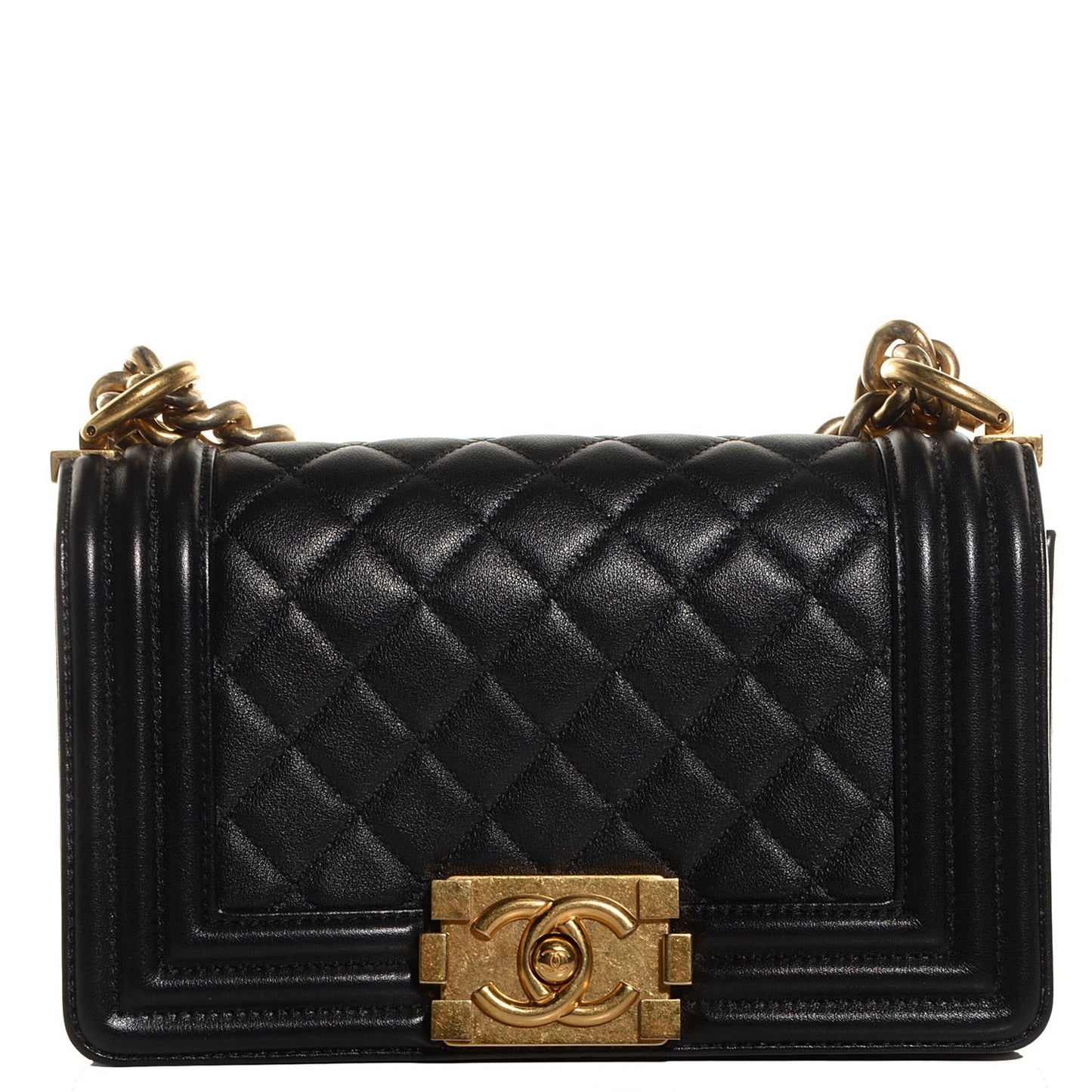 Calfskin Quilted Small Boy Flap Black