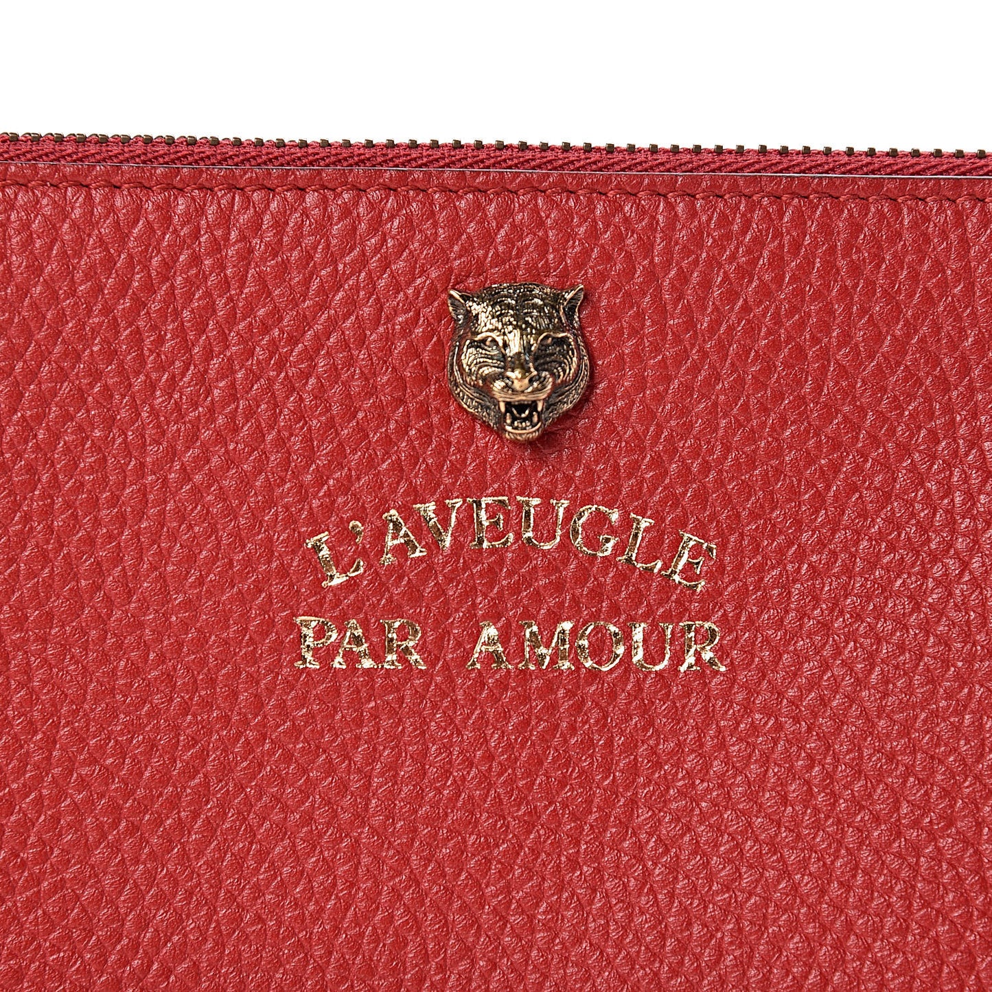 Pebbled Calfskin Animalier Tiger Zip Pouch Red