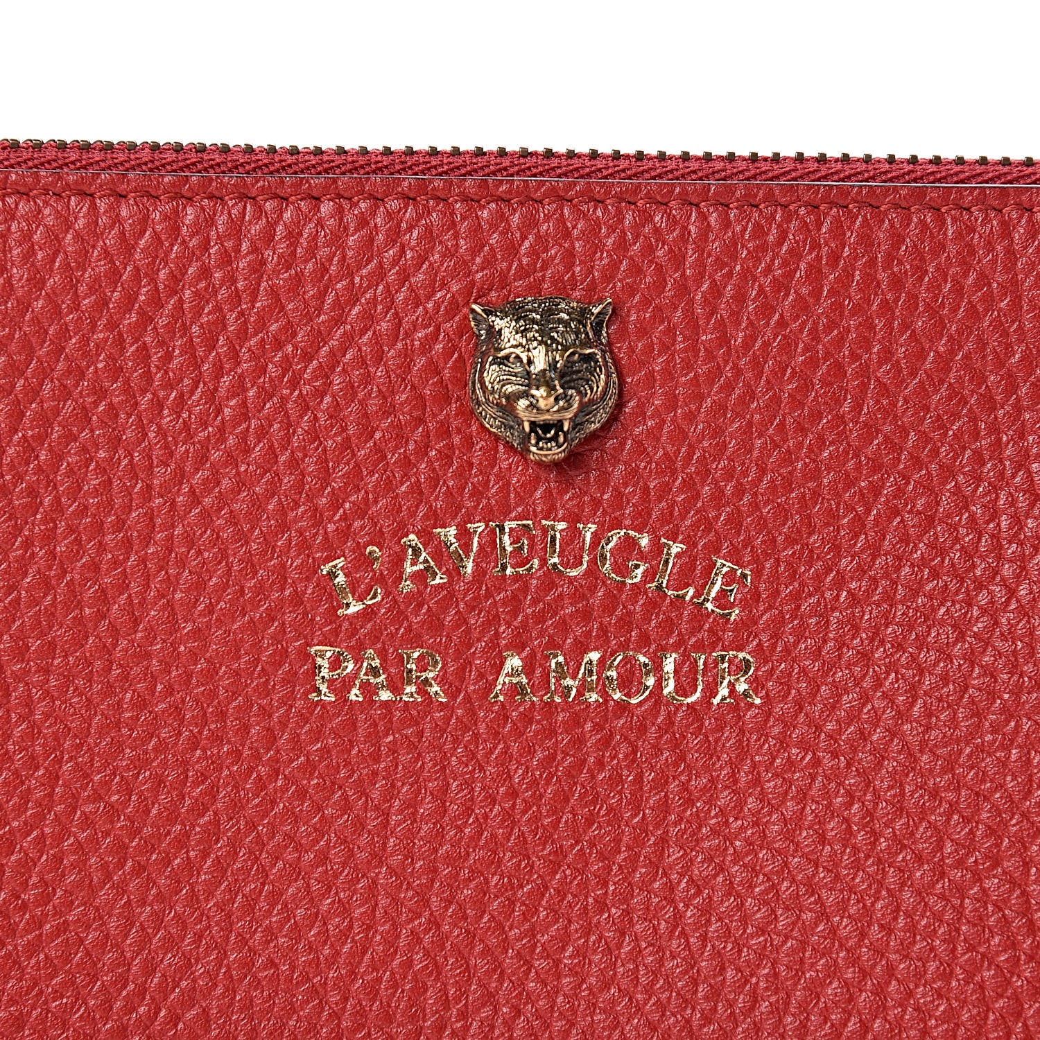 Gucci Pebbled Calfskin Animalier Tiger Zip Pouch Red 8 of 10