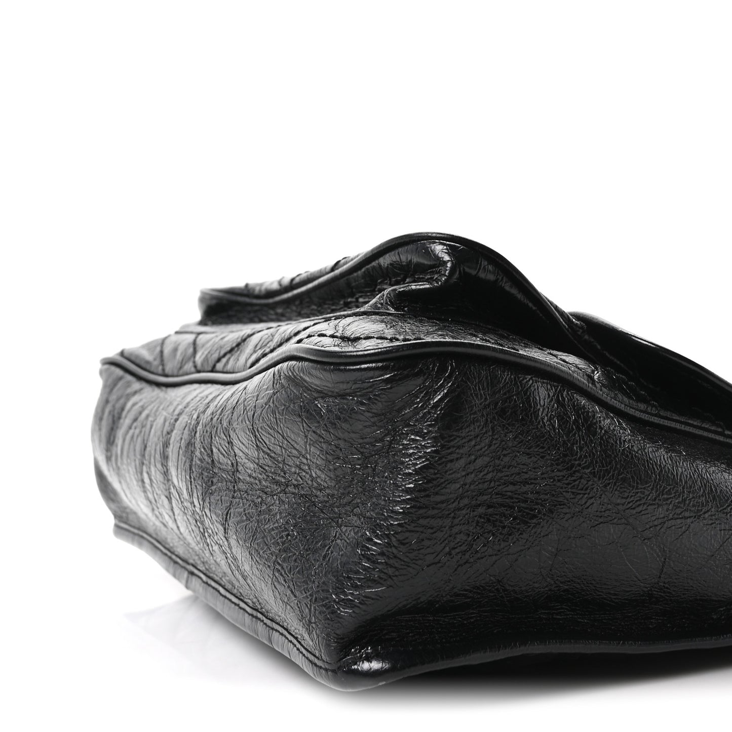 Crinkled Calfskin Matelasse Monogram Large Niki Chain Satchel Black