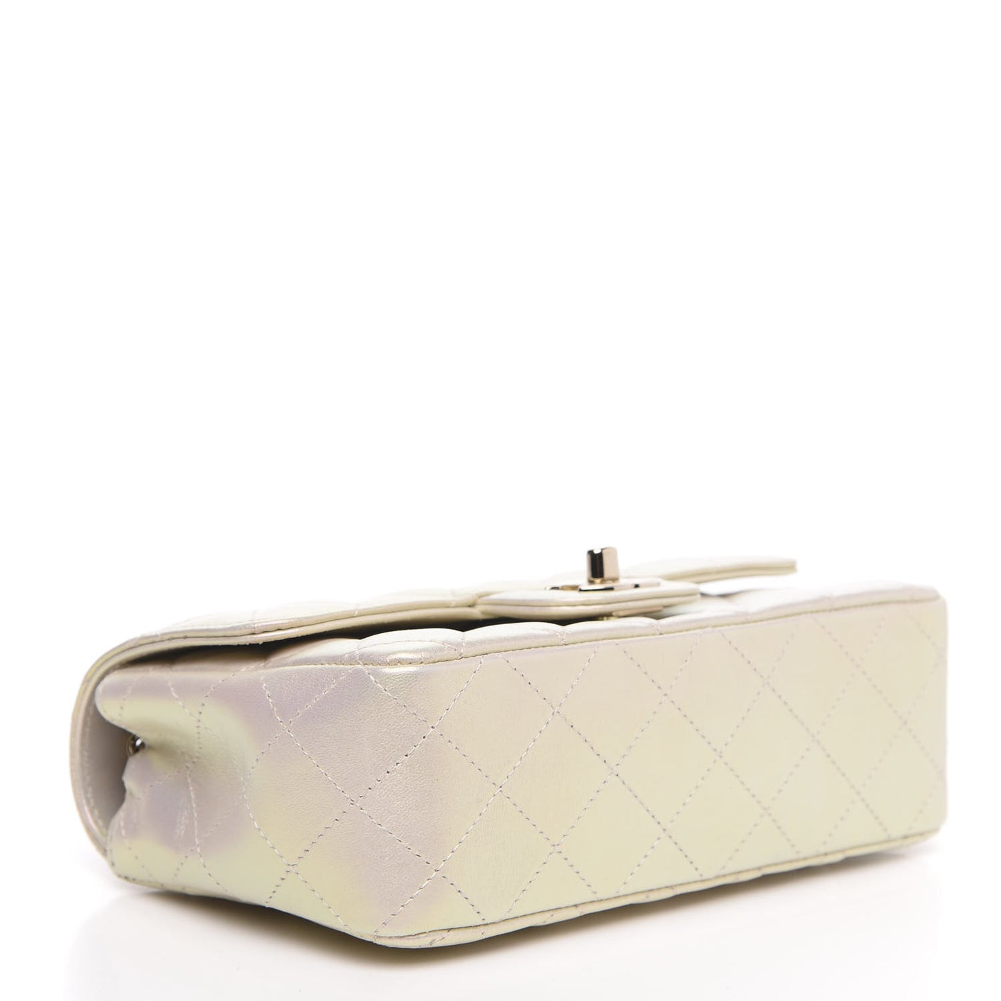 Iridescent Lambskin Quilted Mini Rectangular Flap Ivory
