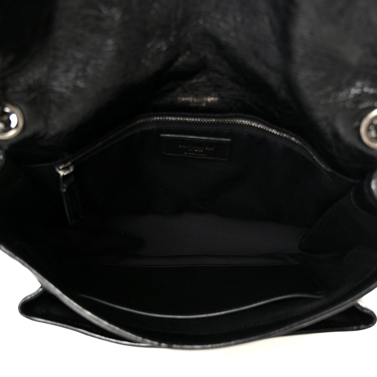 Crinkled Calfskin Matelasse Monogram Medium Niki Chain Satchel Black