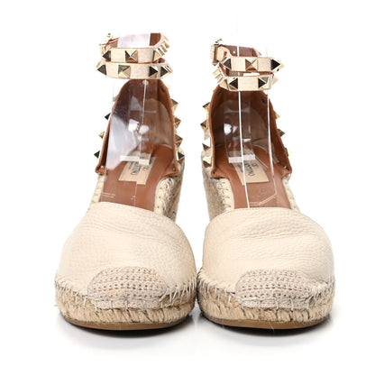 Valentino Garavani Grained Calfskin Rockstud Ankle Wrap Espadrille 15/85mm Wedges 37 Light Ivory 2 of 9
