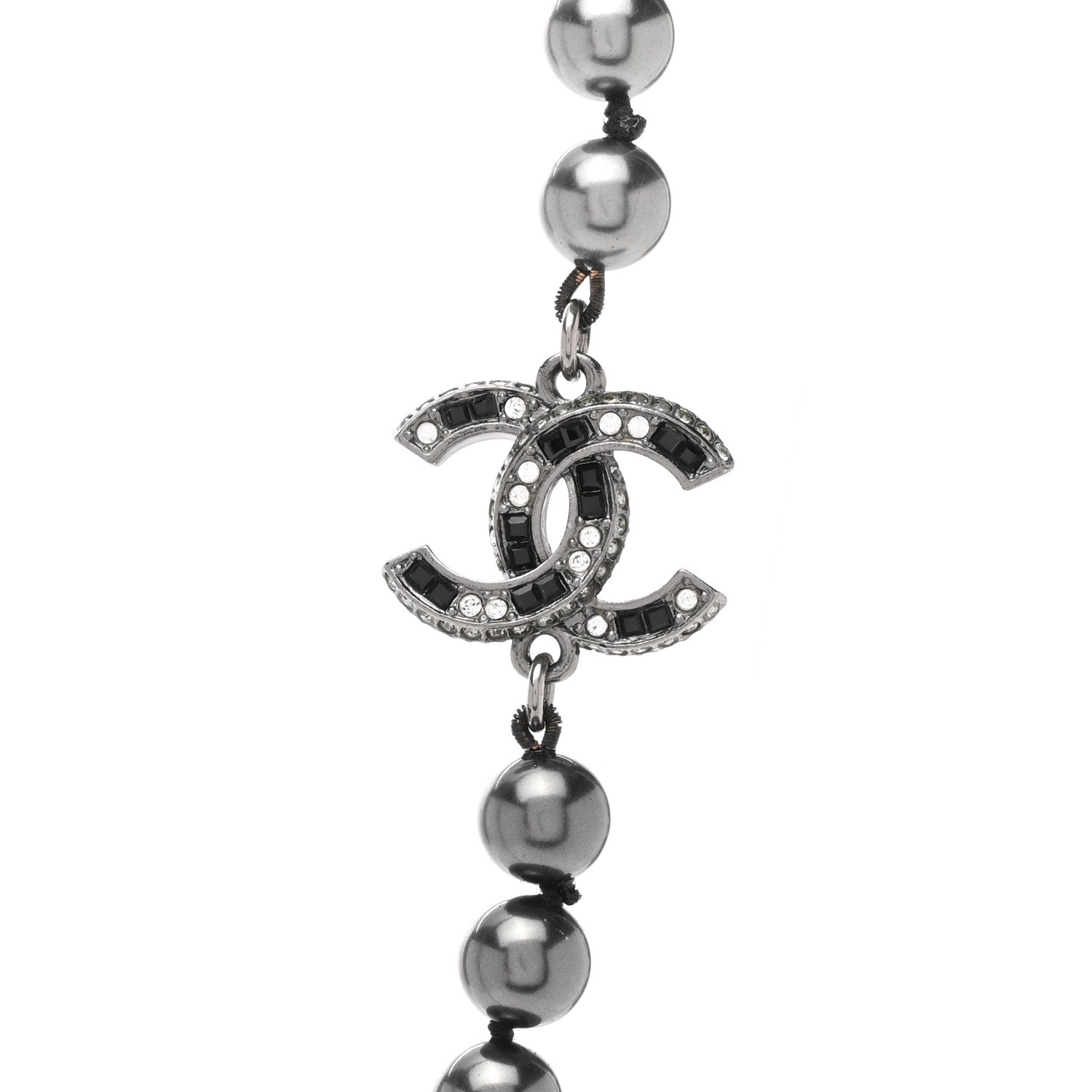 Chanel Ruthenium Graduated Bead Crystal CC Long Necklace Black 4 of 6