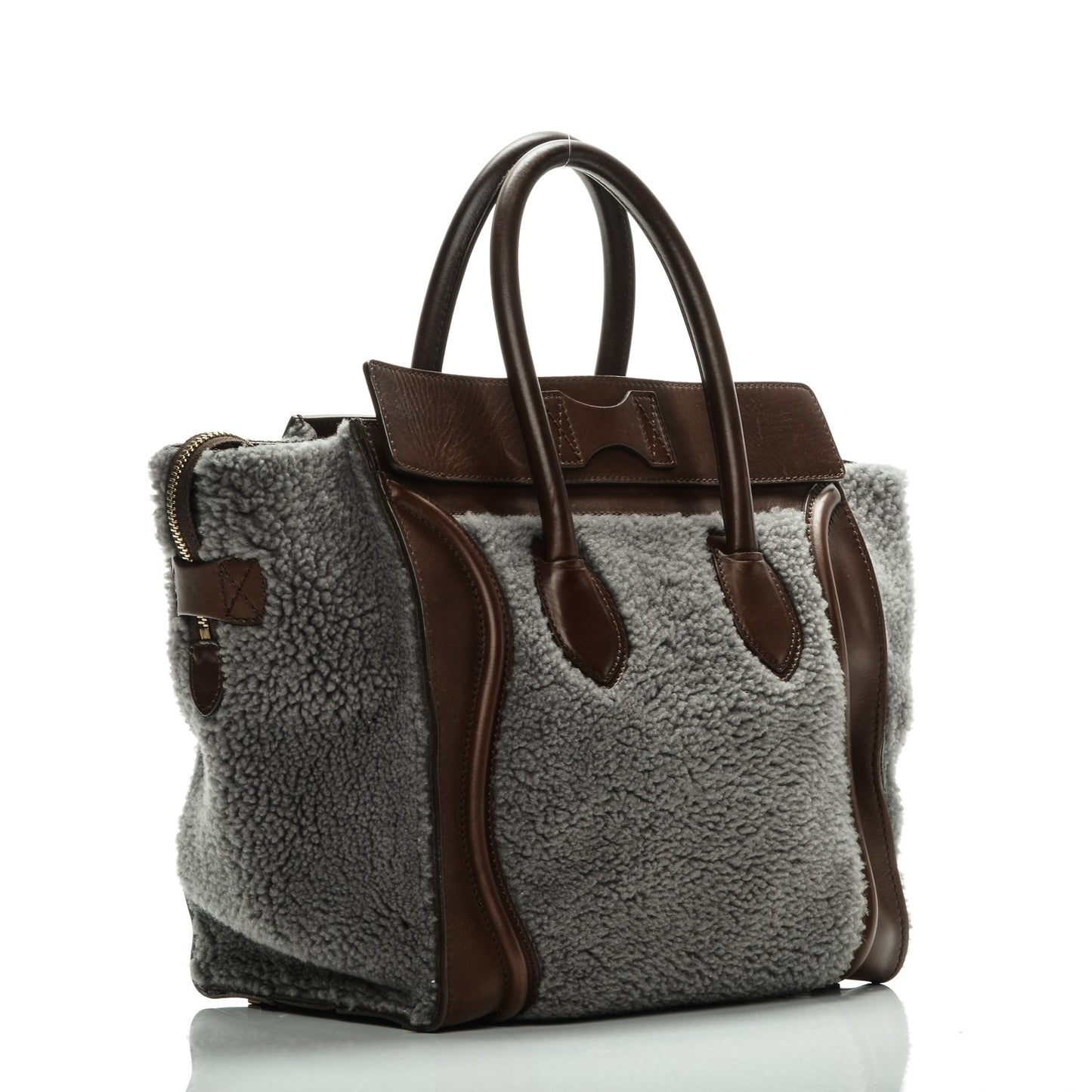 Smooth Calfskin Shearling Mini Luggage Grey