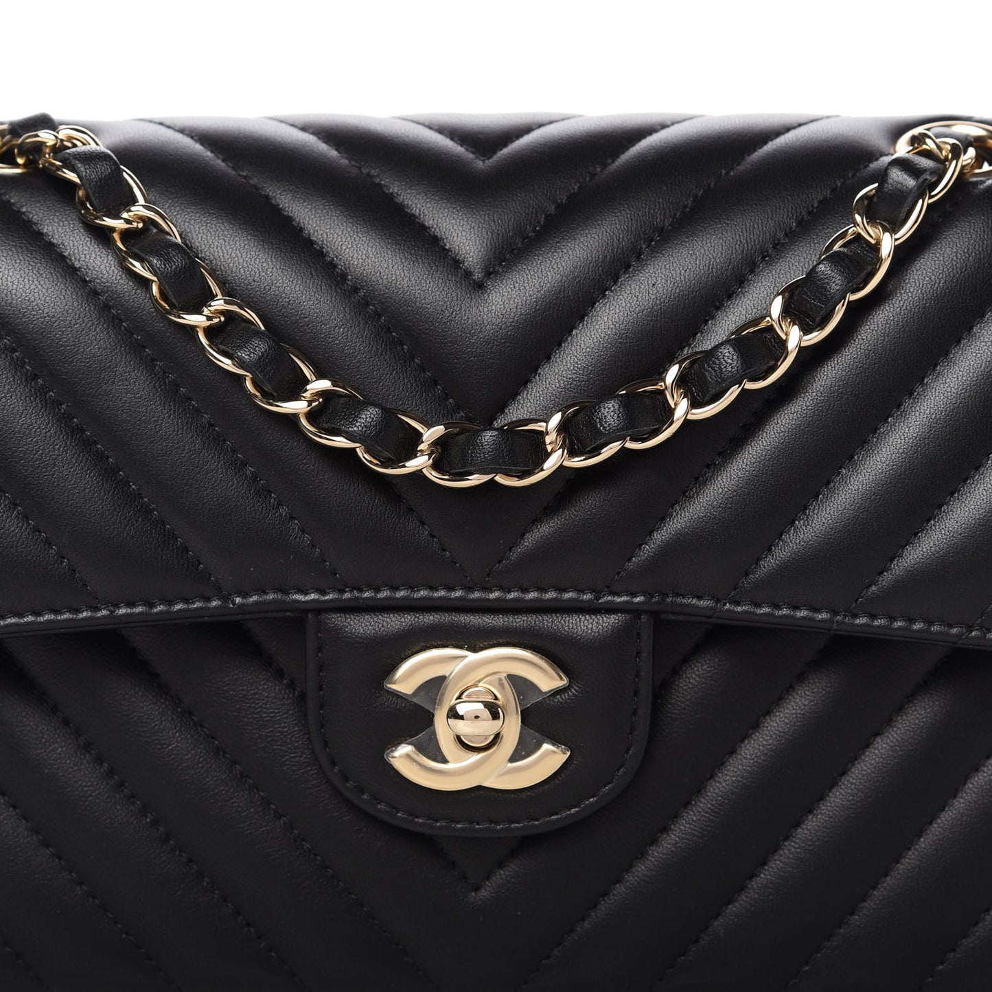 Lambskin Chevron Quilted Small Double Flap Black