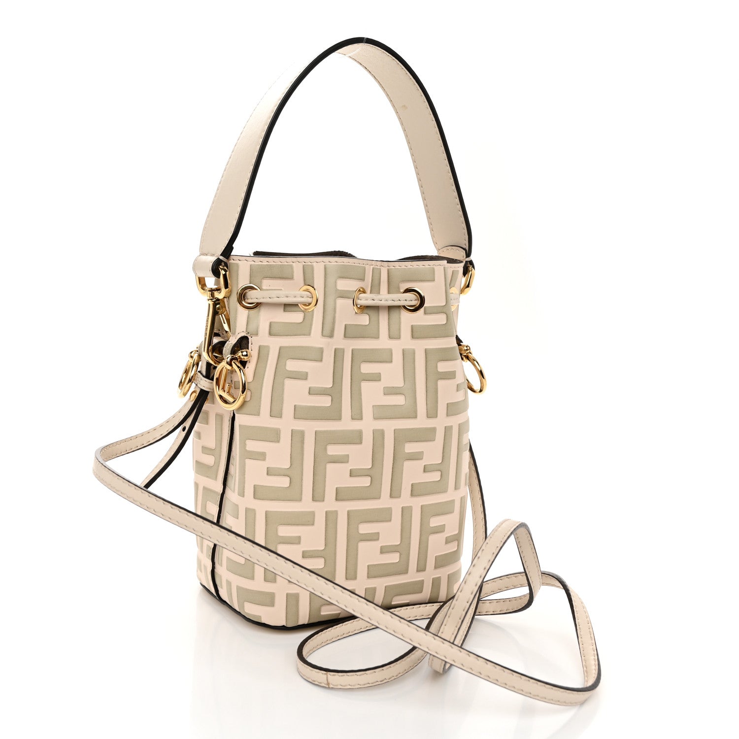 Fendi Vitello Liberty F is Fendi Bi-Color FF 1974 Embossed Mini Mon Tresor Bucket Bag Camelia Mandorlo 3 of 10