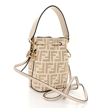 Fendi Vitello Liberty F is Fendi Bi-Color FF 1974 Embossed Mini Mon Tresor Bucket Bag Camelia Mandorlo 3 of 10