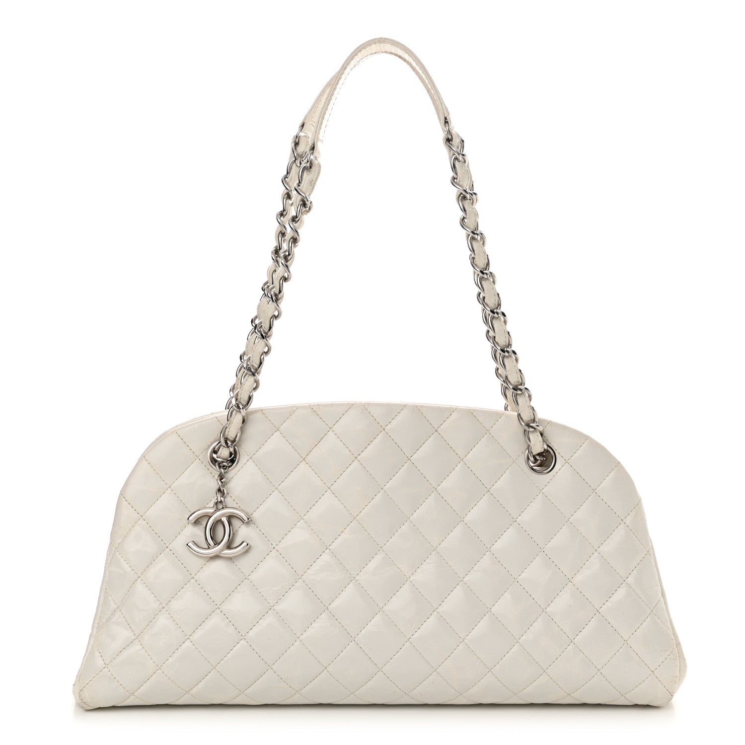 Chanel Glazed Calfskin Quilted Medium Just Mademoiselle Bowling Bag White 1 of 19