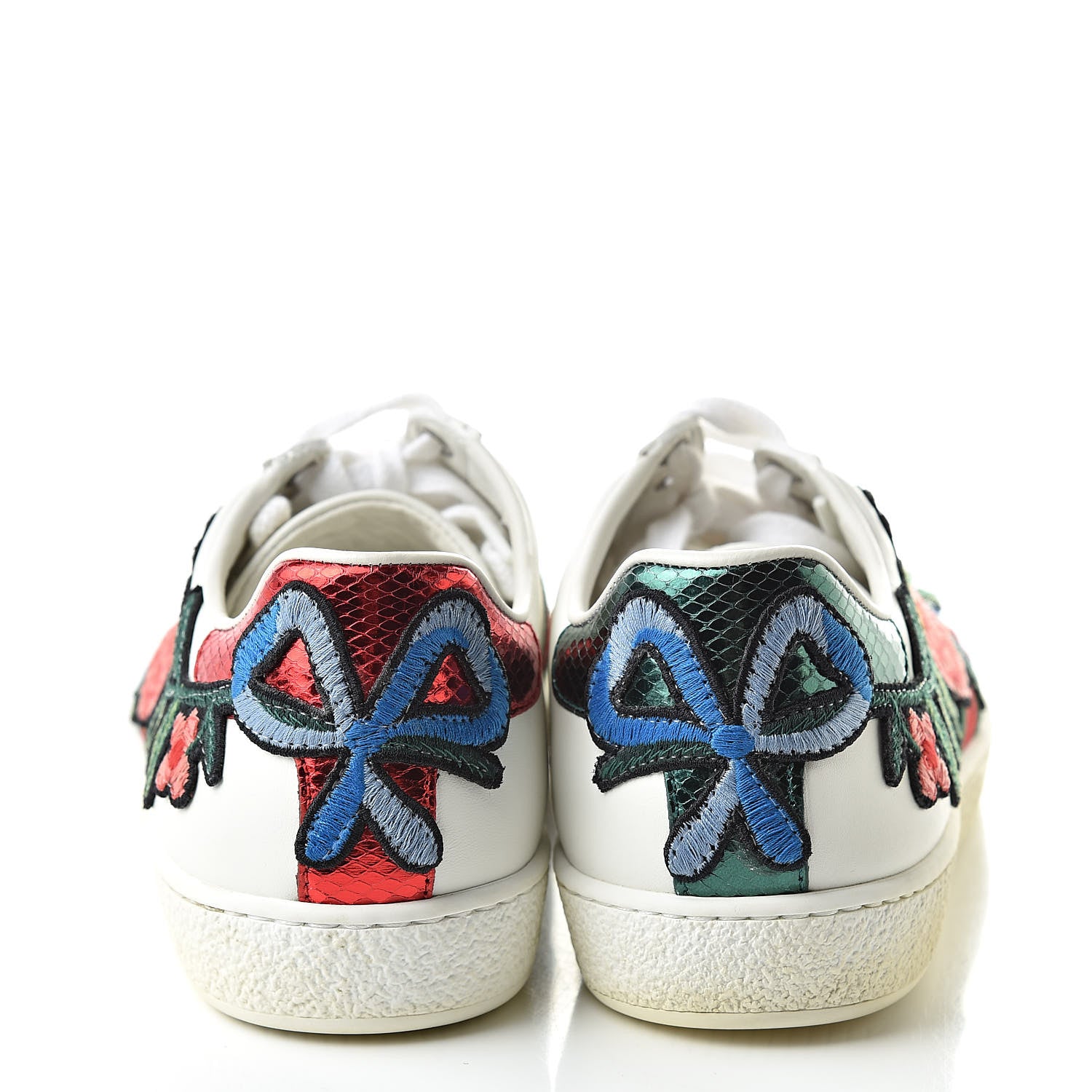Gucci Calfskin Web Floral Embroidered Womens Ace Sneakers 35.5 White 8 of 11
