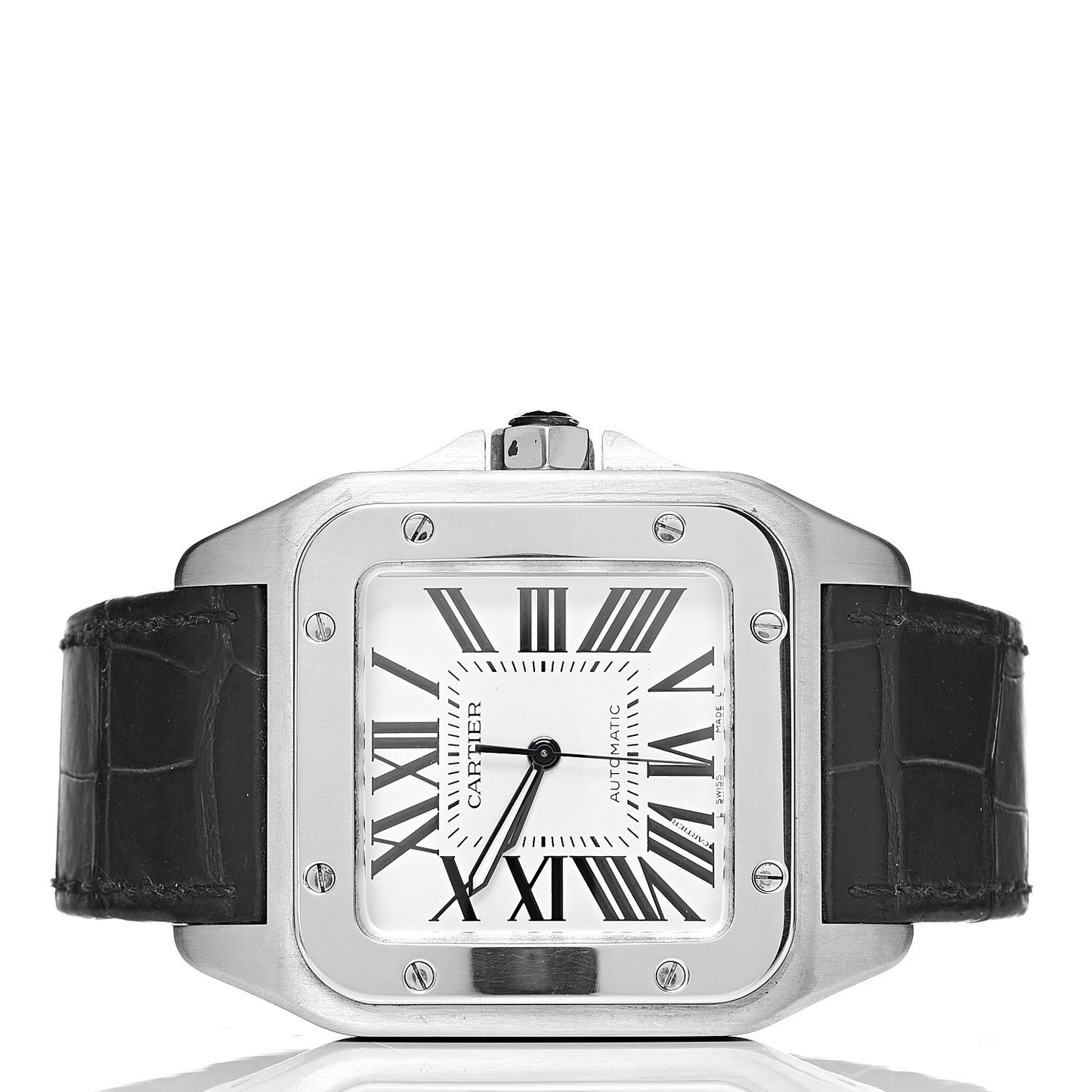 Stainless Steel Alligator 38mm Santos 100 Automatic Watch