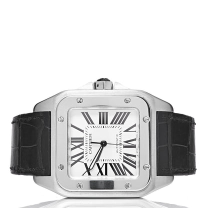 Cartier Stainless Steel Alligator 38mm Santos 100 Automatic Watch 3 of 9