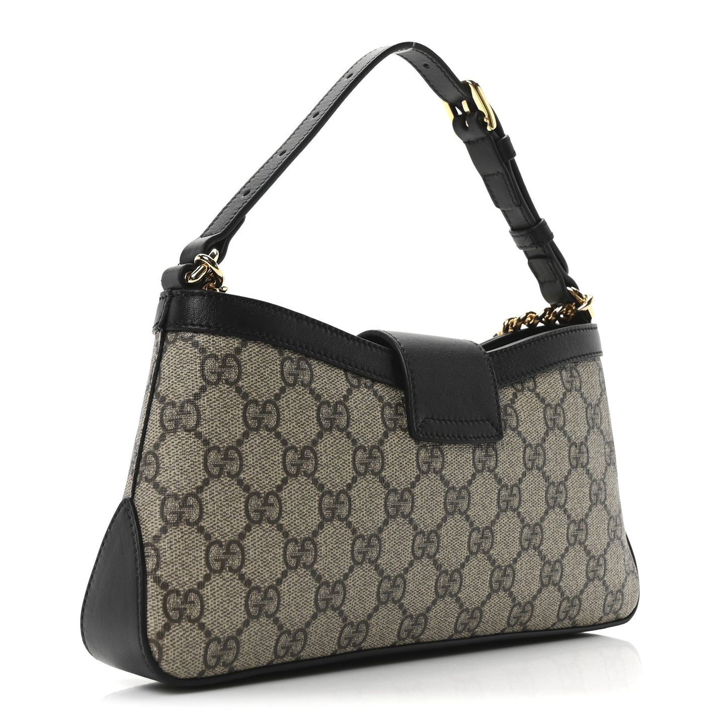 GG Supreme Monogram Calfskin Small Padlock Chain Shoulder Bag Beige Ebony Black