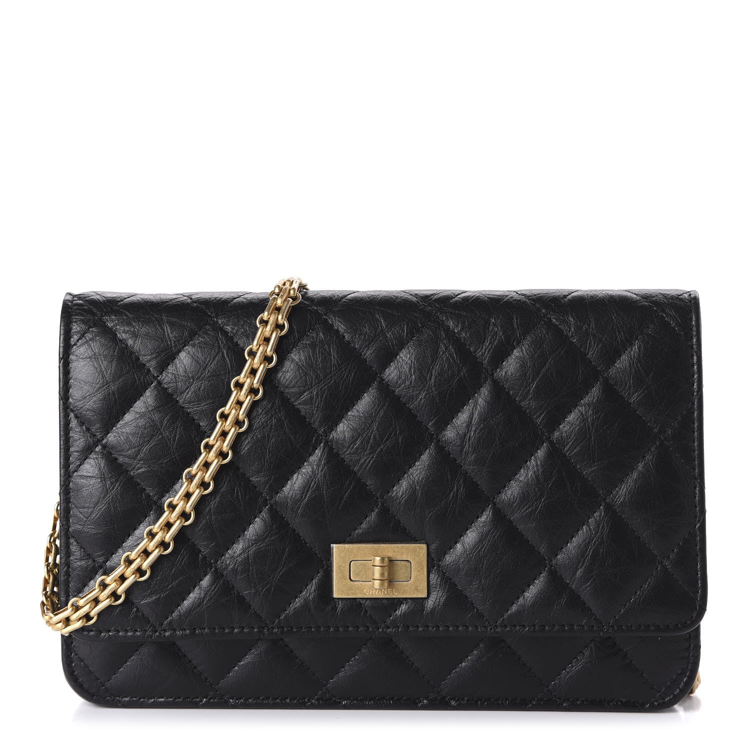 Chanel Aged Calfskin Quilted Reissue Wallet On Chain WOC Black 1 of 12