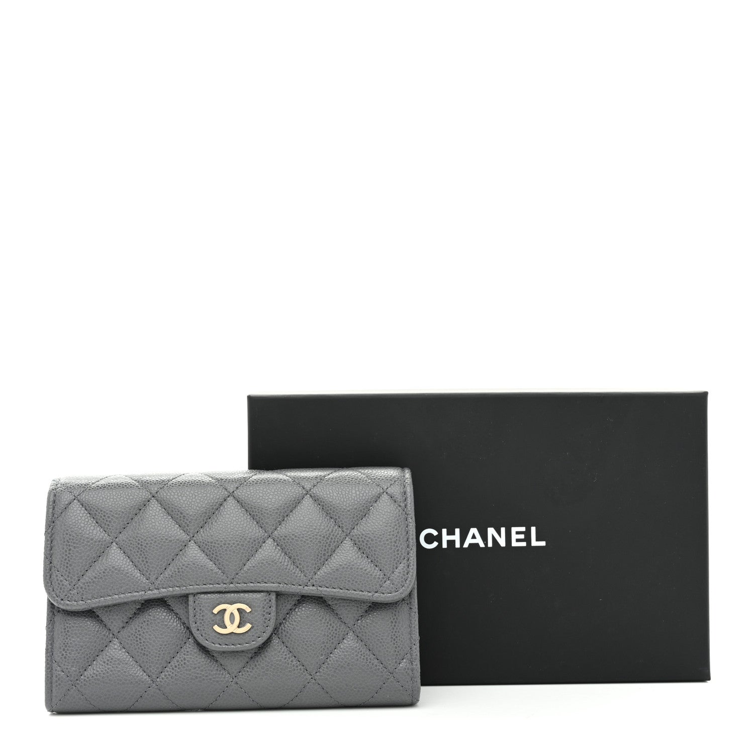 Chanel Caviar Quilted Medium Flap Wallet Grey 10 of 10