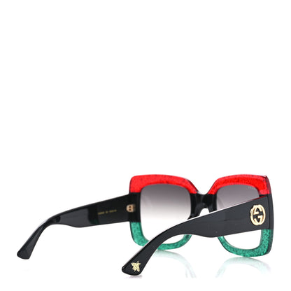 Gucci Acetate Square Frame Sunglasses GG0083S Glitter Red Black Green 4 of 7